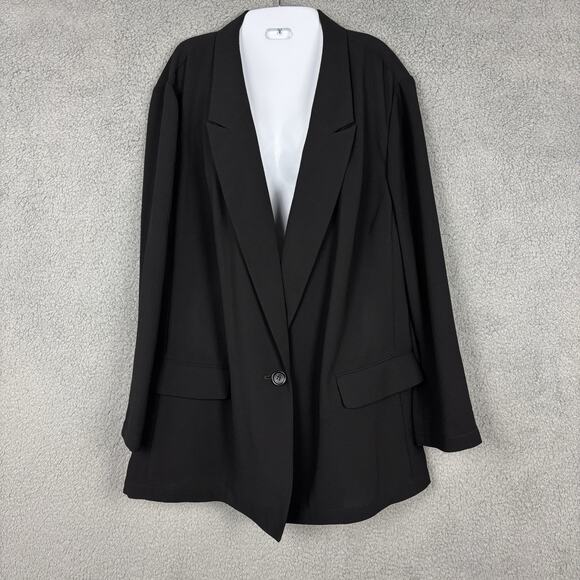 Bar III Women's Plus Size 3X Notched-Collar One-Button Blazer Jacket In Black - Picture 1 of 14